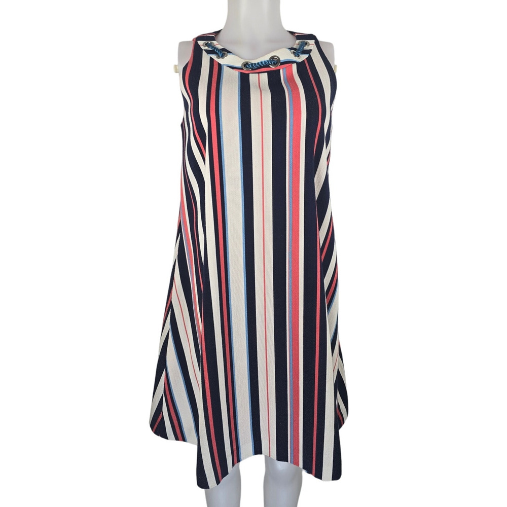 Belle Badgley Mischka Navy Orange Blue Sleeveless Women's Dress 4